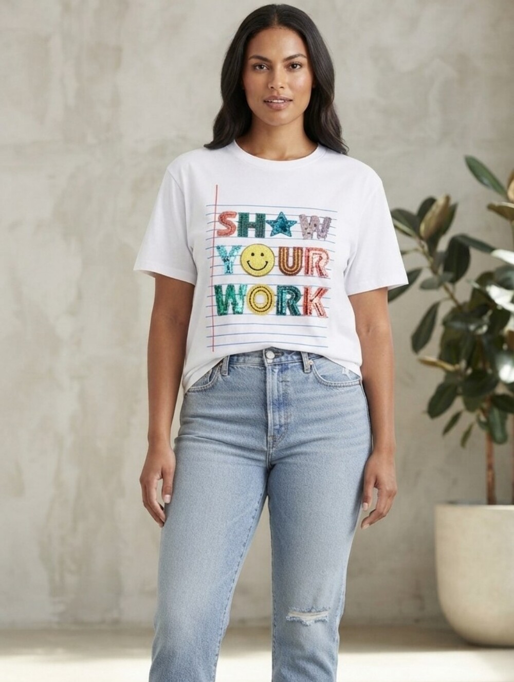 Judith March "Show Your Work" Sequin Patch Tee - Size M